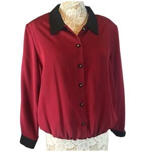 Vintage 80's Lauren Lee woman red & black pull over mock blouse size large